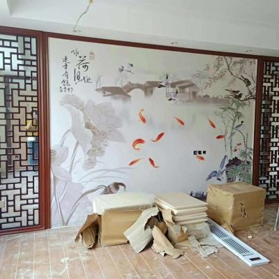 贴墙布壁画吊顶隔墙水电安装钢化玻璃门